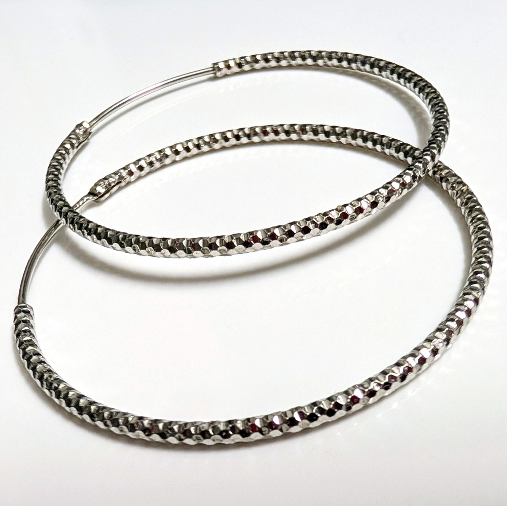 925 Sterling Silver diamond cut hoop earrings 40mm / 4cm
